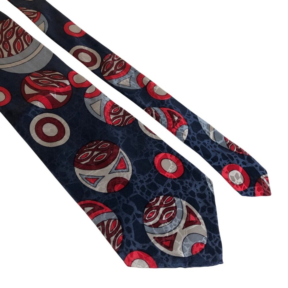 Silk Accents Blue Red Geometric Mens Silk Tie Accessory Office Work Dad Gift USA